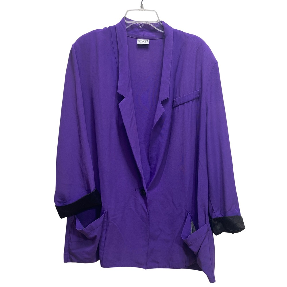 Koret VTG Purple‎ Ribbed Button Front Cardigan Jacket Long Sleeve Made USA 2X
